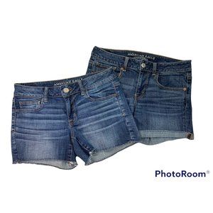 American Eagle Jean Shorts 8 Blue Denim Shortie Midi Lot of 2 Pairs AE Womens